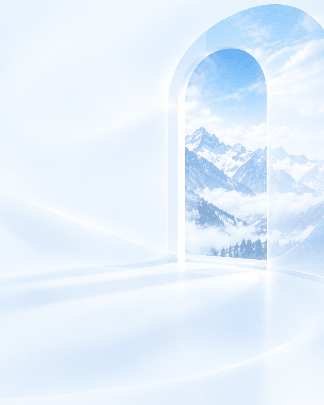 An arched alpine landscape symbolizing opportunities ahead.