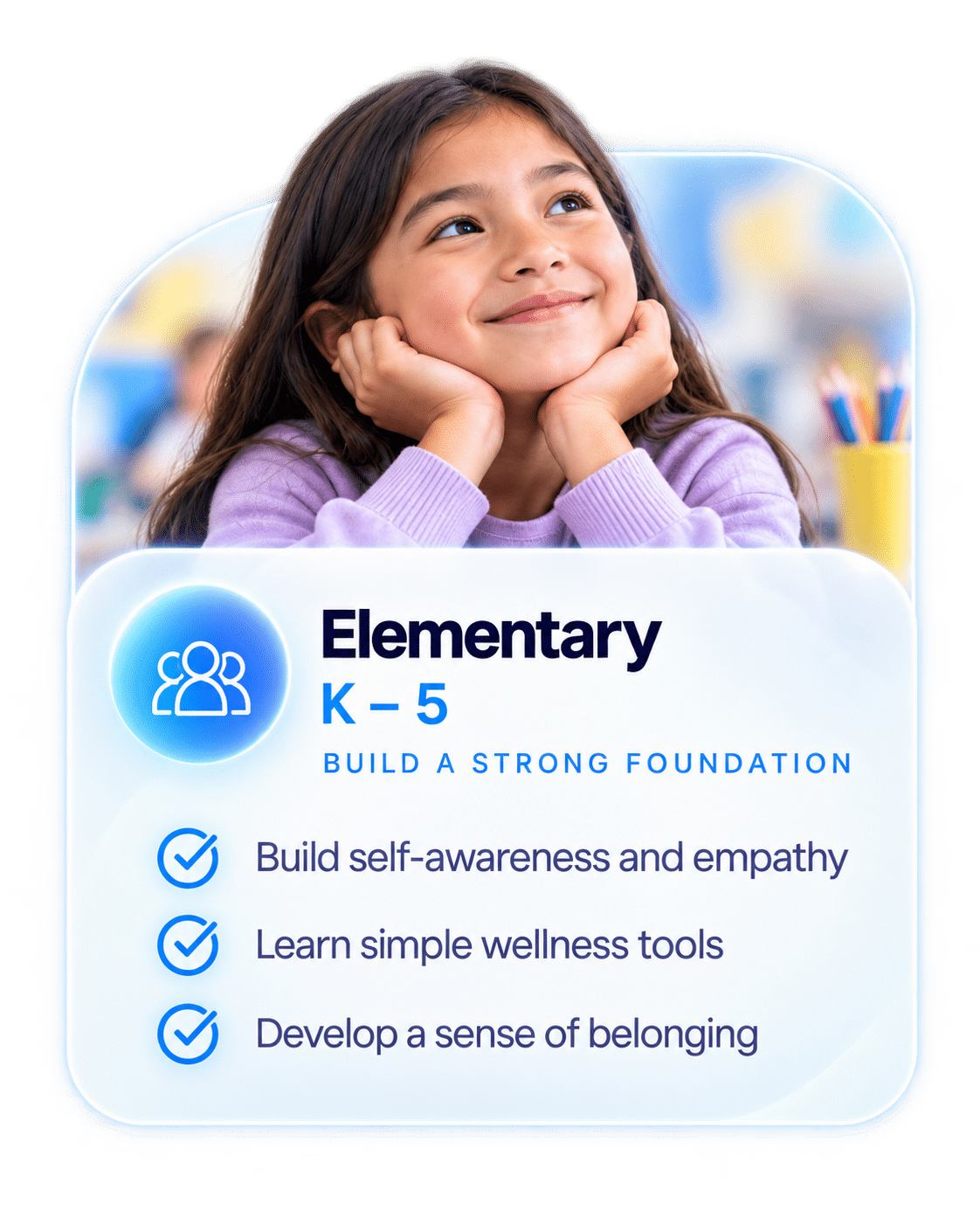 Elementary, grades K through 5: build self-awareness, wellness tools, and belonging.