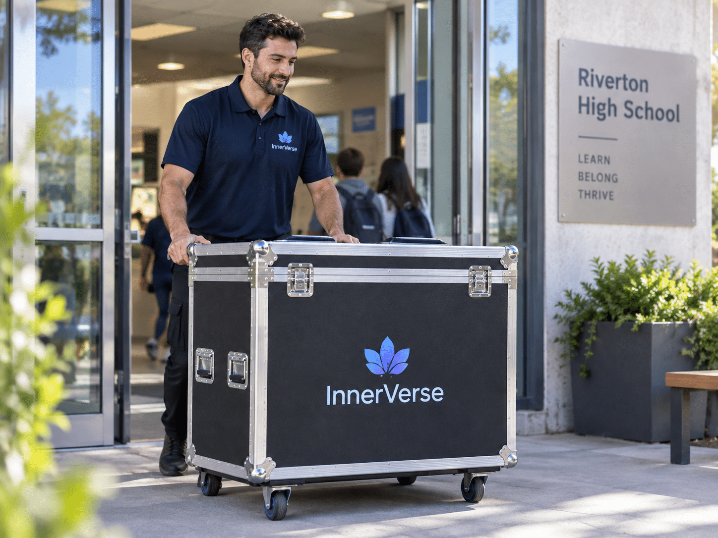 The InnerVerse team delivering equipment to a school.