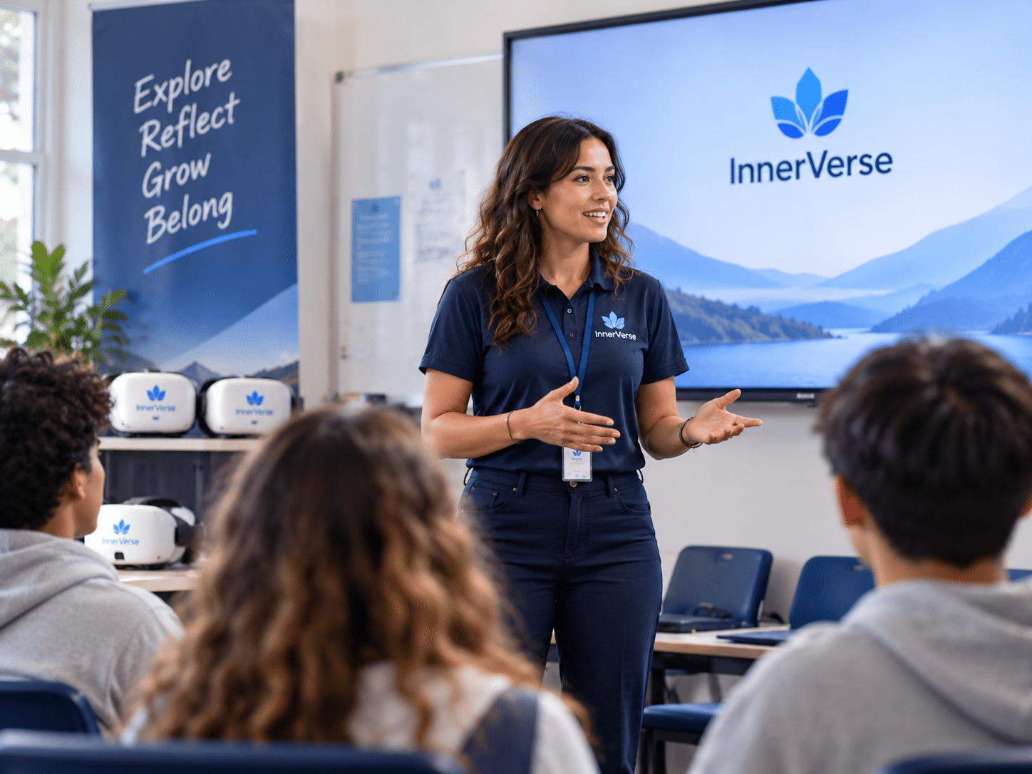 An InnerVerse facilitator guiding students through the experience.