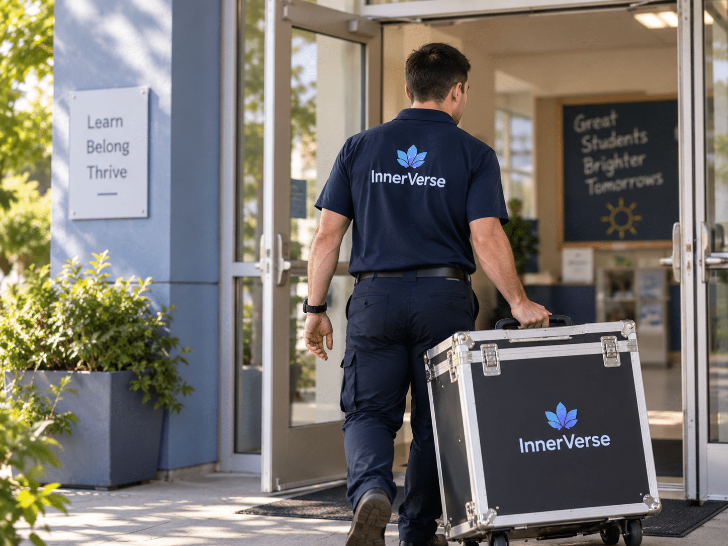 The InnerVerse team packing equipment after the school-day experience.